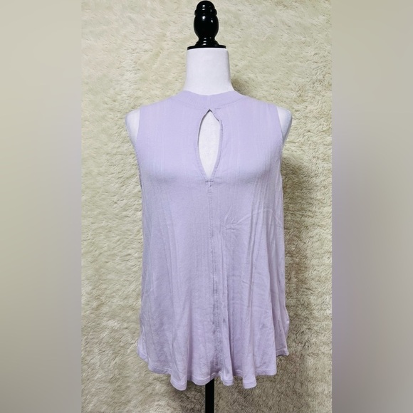 Free People We The Free Faye Ribbed Tank Top with Keyhole in Lilac - Picture 1 of 6